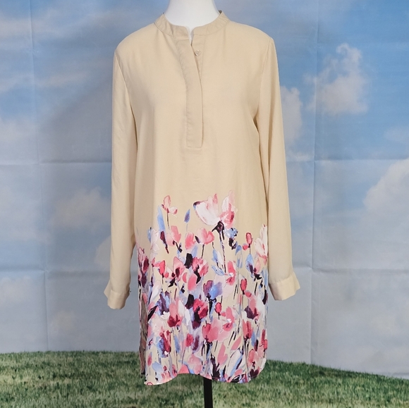 ANNE KLEIN | LOOSE FIT KNEE LENGTH FLORAL SHIRT DRESS - Picture 3 of 16